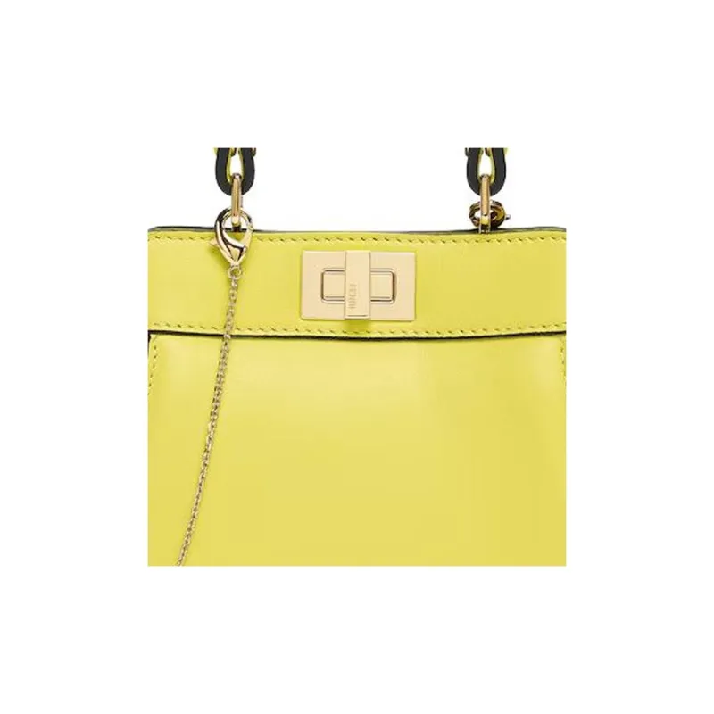 FENDI Peekaboo Lambskin One Shoulder Handbags Nano Women's Yellow-4