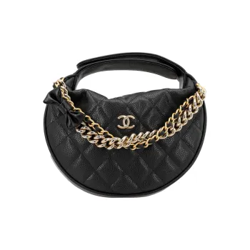 CHANEL Grain Caviar Cow Leather Crescent Bag Clutch Handbag Mini Women's Black
