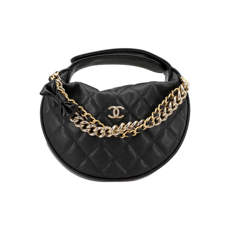 CHANEL Grain Caviar Cow Leather Crescent Bag Clutch Handbag Mini Women's Black-0