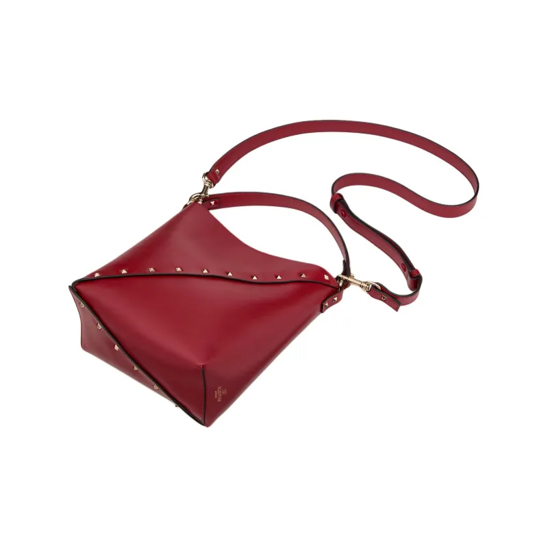 Valentino Rockstud Calfskin Bucket Bag, Handbag, Shoulder Bag, Crossbody Bag Women's Red-4