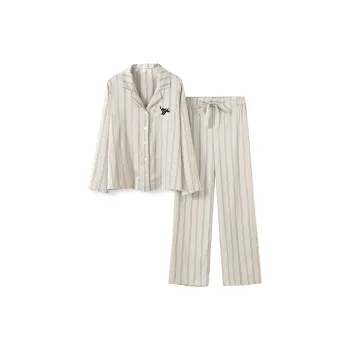 Flow Yarn Summer Loungewear Pajama Set Unisex Two Piece Set Beige