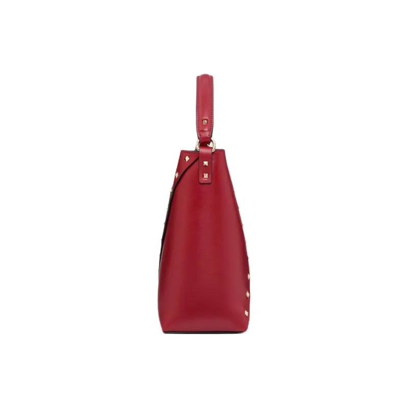 Valentino Rockstud Calfskin Bucket Bag, Handbag, Shoulder Bag, Crossbody Bag Women's Red-3