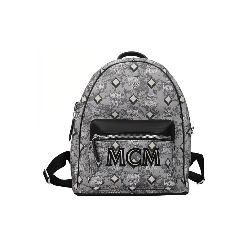 MCM Cow Leather Backpack Small Size Women's Gray-0