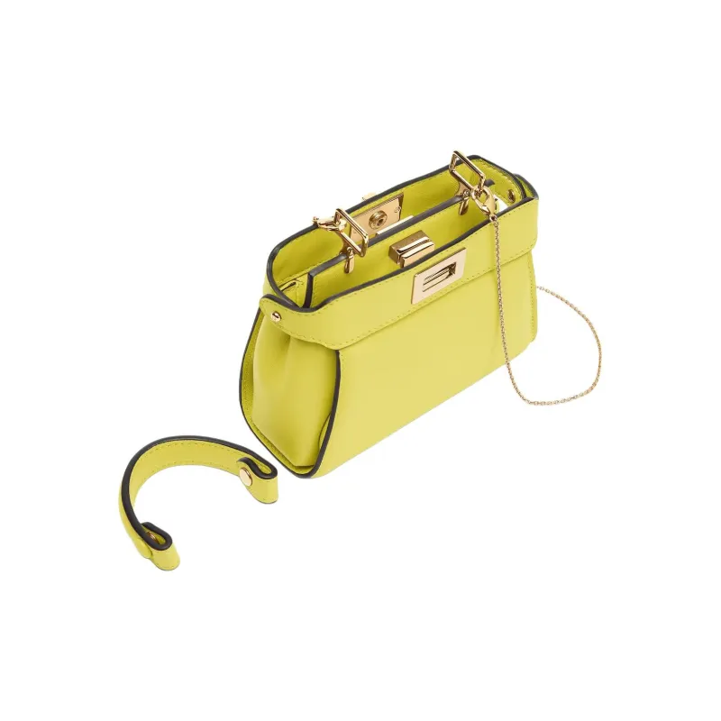 FENDI Peekaboo Lambskin One Shoulder Handbags Nano Women's Yellow-3