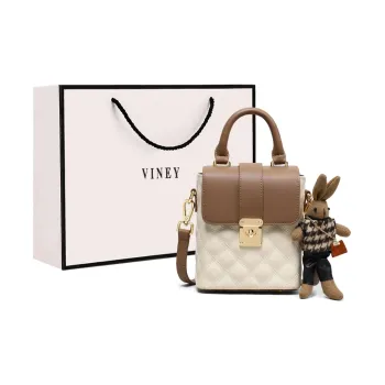 VINEY Cow Leather Shoulder Bag Crossbody Bag Handbags Small Size Women's White & Coffee