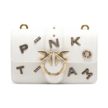 PINKO Cow Leather Flying Bird Swallow Bag Shoulder Bag Crossbody Bag Small Size Unisex Gray White