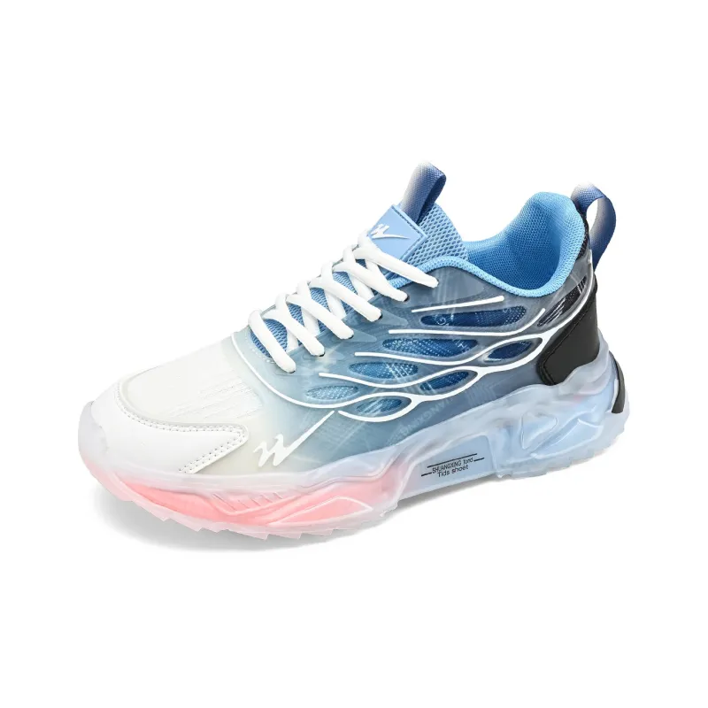 Binary Cushioning Anti Slip Wear Resistant Breathable Height Increasing Low Top Running Shoes Men's White Blue-1