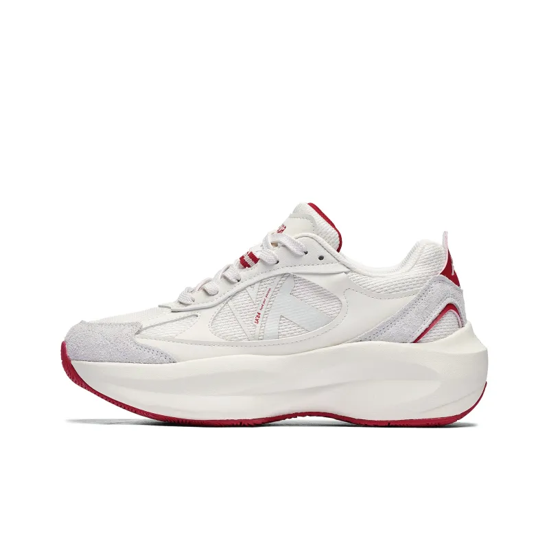 Kappa Abrasion Resistant Slip Resistant Low Top Chunky Sneakers Unisex Winter Day White/Cherry Red-0
