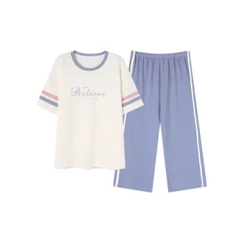 CAIHENGTONG Pajama Set Women's Beige Blue