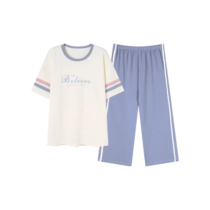 CAIHENGTONG Pajama Set Women's Beige Blue-2