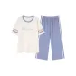 Beige Blue Letter Capri Pants