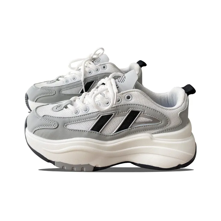 XLAIII Slip-Resistant Breathable Height Increasing Low-Top Chunky Sneakers Unisex White Gray-1