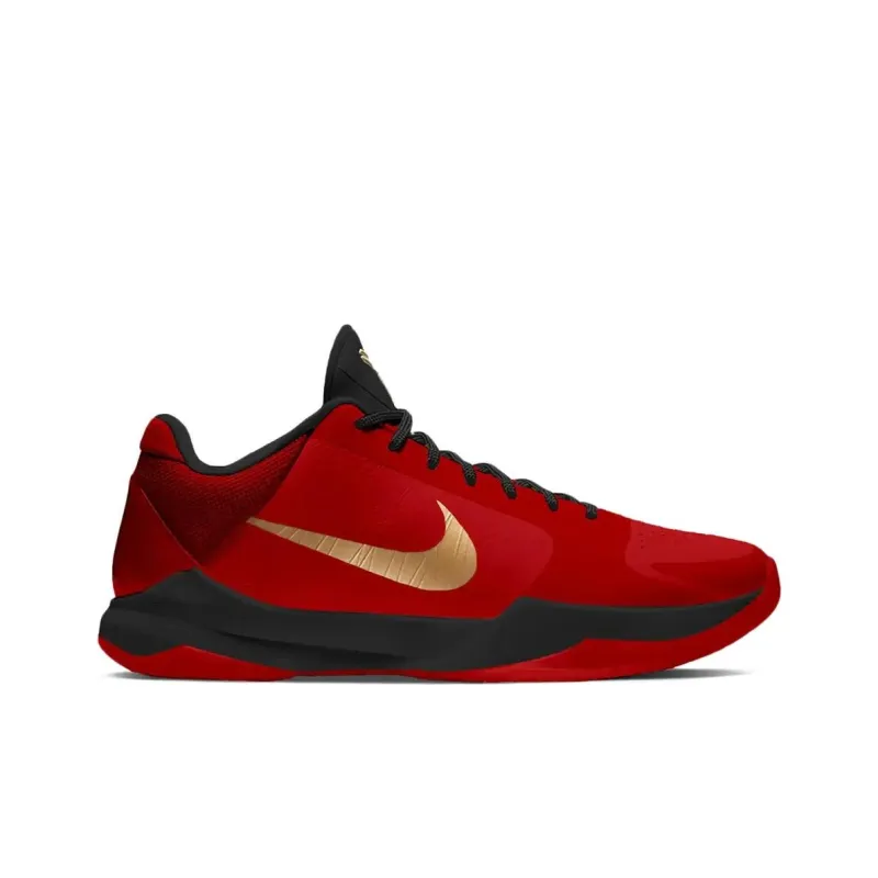 Nike Zoom Kobe 5 Cushioned Slip-Resistant Low-Top Basketball Shoes Men's Red Black And Gold-1