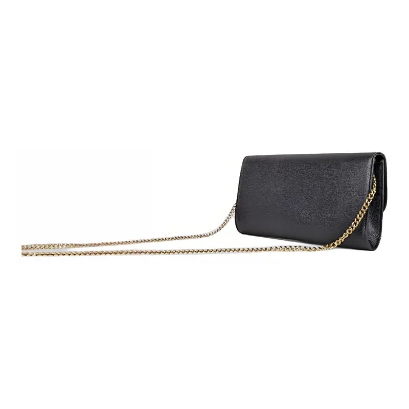 FERRAGAMO GANCINI Grain Cow Leather Shoulder Bag, Crossbody Bag, Clutch Unisex Black-2