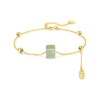 Fu Ru Ji Hetian Jade 925 Sterling Silver Anklet Women's Green Jade