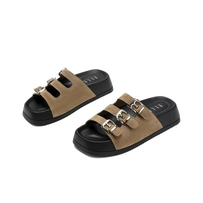 ELLE Slide Slippers Women's Black/Sand/Apricot-18