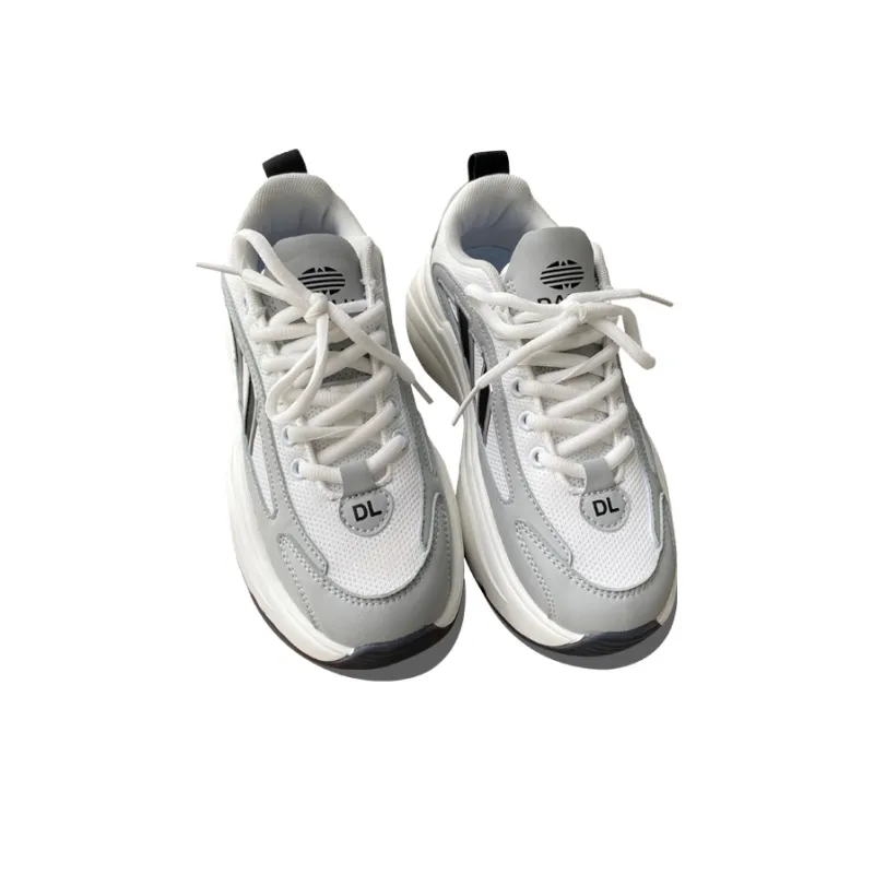 XLAIII Slip-Resistant Breathable Height Increasing Low-Top Chunky Sneakers Unisex White Gray-3