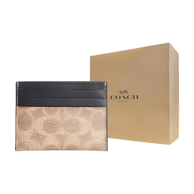 COACH Card Case Coated Canvas With Calfskin Leather Storage Bag Money Clip Card Holder Card Wallet Men's Khaki-3