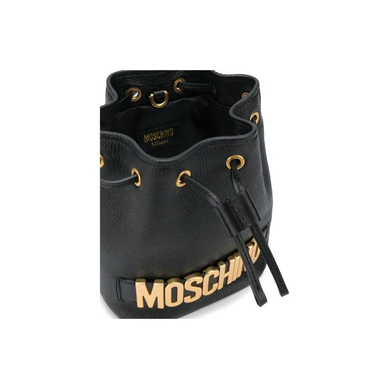 MOSCHINO Leather Bucket Bag, Shoulder Bag, Crossbody Bag Mini Women's Black-4