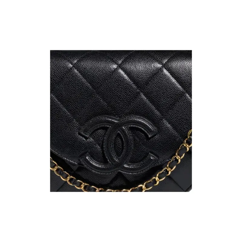 CHANEL 23P SS Cow Leather Messenger Bag Half Moon Bag Saddle Bag Shoulder Bag Crossbody Bag Large Size Unisex Black-1