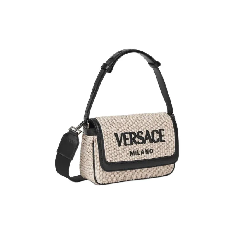 VERSACE Raffia Fiber Handbag, Shoulder Bag, Crossbody Bag Women's Beige-1