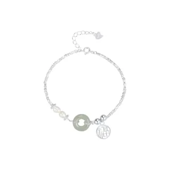 Zoo Jewel S925 Silver Hetian Jade Freshwater Pearl Bracelets Women's Green Jade
