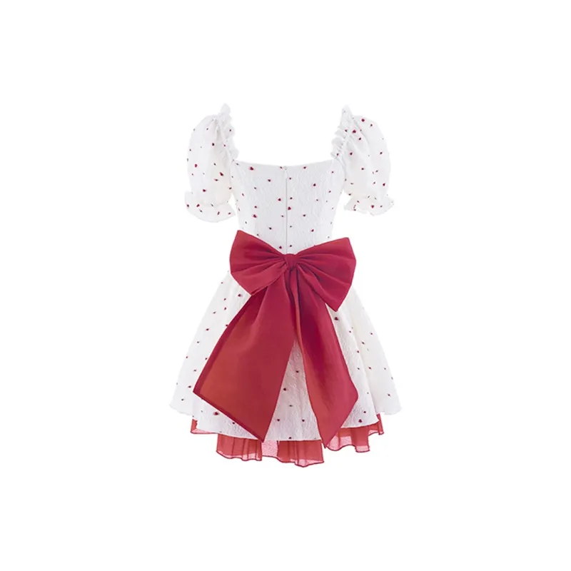 MISS VIGOR Short Sleeved Dresses Women's White Red-1