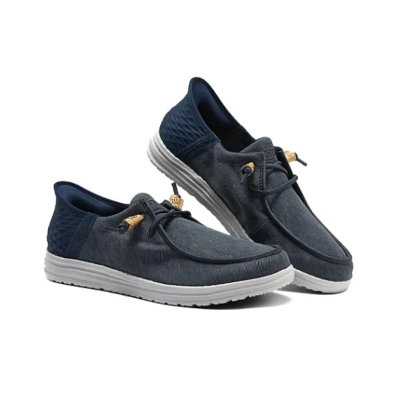 Skechers Slip Ins Non slip Lightweight Low Top Canvas Shoes Men's Marine Blue-4