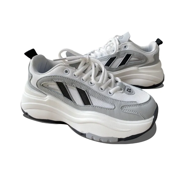XLAIII Slip-Resistant Breathable Height Increasing Low-Top Chunky Sneakers Unisex White Gray-2