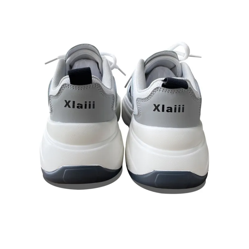XLAIII Slip-Resistant Breathable Height Increasing Low-Top Chunky Sneakers Unisex White Gray-4