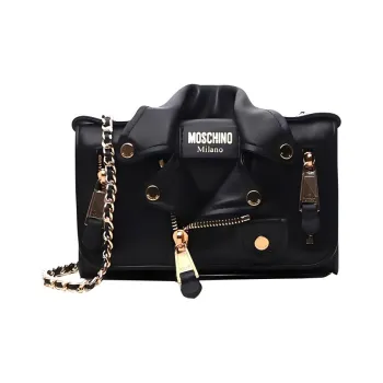 MOSCHINO Sheepskin Biker Jacket Bag Chain Bag Crossbody Bag Shoulder Bag Women's Black