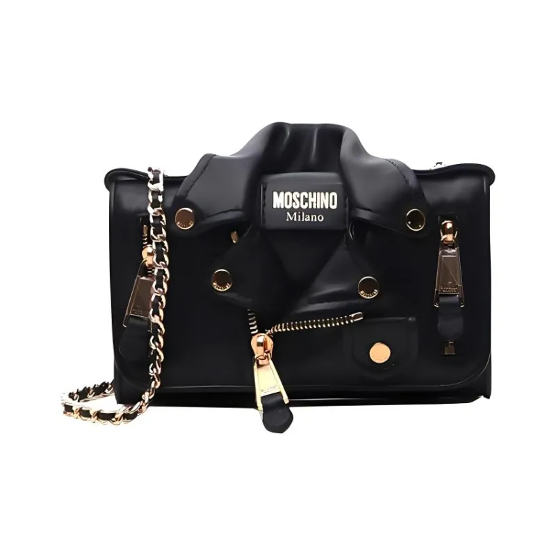 MOSCHINO Sheepskin Biker Jacket Bag Chain Bag Crossbody Bag Shoulder Bag Women's Black-0