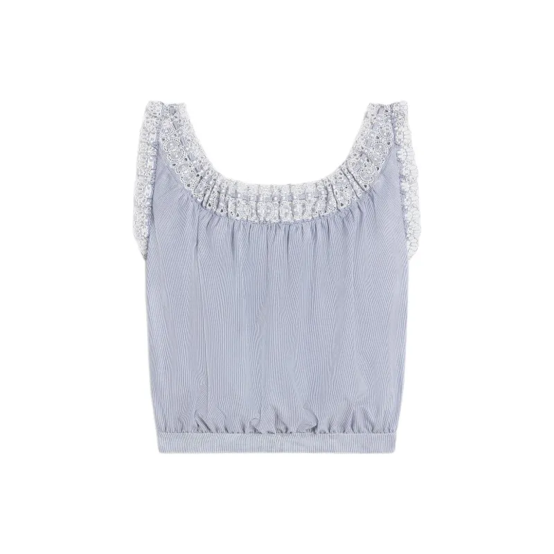 CELINE Embroidered Folk Top In Striped Cotton And Cashmere-1