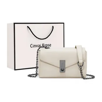 Simvay Clos Cow Leather Shoulder Bag Crossbody Bag Small Square Bag Shoulder Bag Small Size Women's Black/Ecru