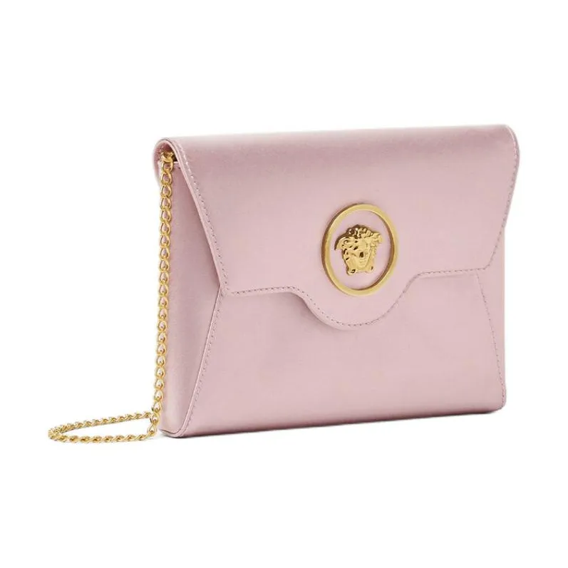 VERSACE La Medusa Viscose Blended Mulberry Silk Clutch Women's Light Pink Red-1