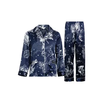 Silk Boundary Pajama Set Women's Navy Blue