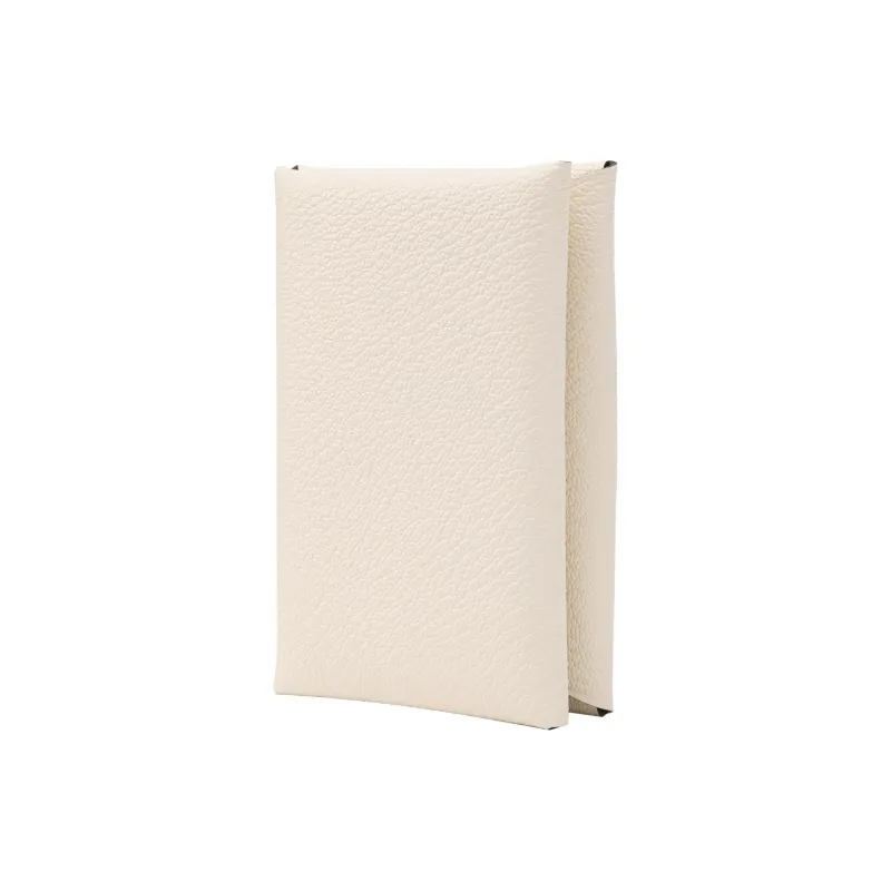 HERMES Calvi Duo Goatskin Wallet, Card Holder, Coin Purse Women's Cream White & Wood Color-2