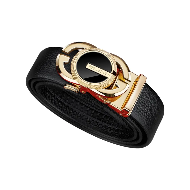 WilliamPOLO Cow Leather Leather Belts Men's Gold Tone Lock Gold Edge 3.5cm Width-1