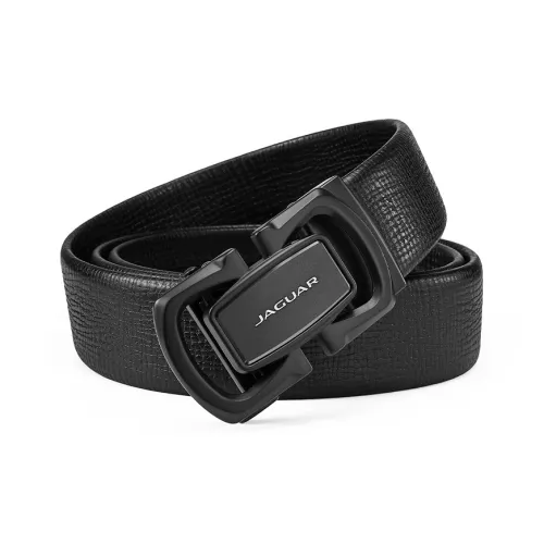 JAGUAR Trendy Business Cut Out Design Cow Leather Leather Belts Men's Black Chrome Width  3.5cm