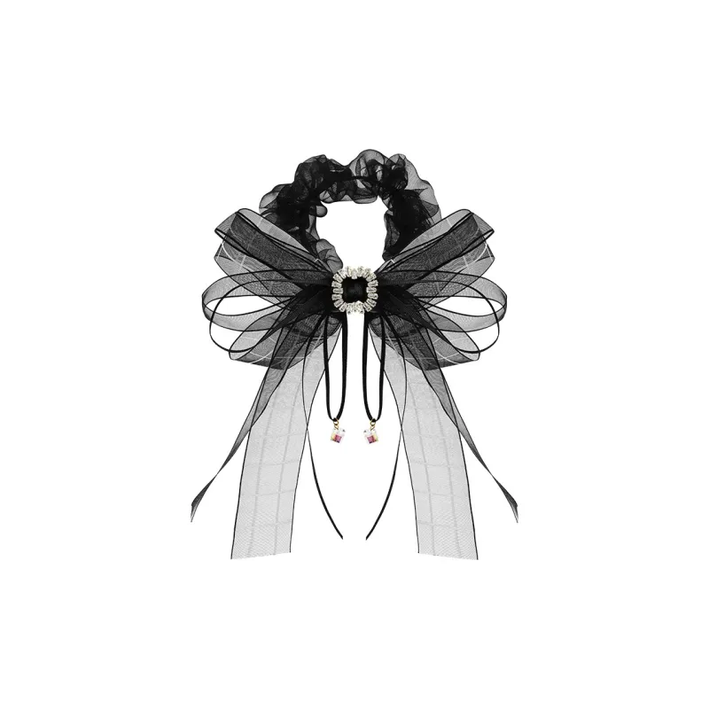 ROYALSASA Silk Chiffon Faux Crystal Hair Tie Women's-0