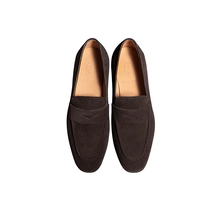 THOM WILLS Suede Slip on Loafers Men's Dark Coffee-11