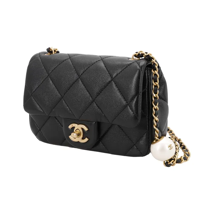 CHANEL Sheepskin Mini Square Flap Bag, Crossbody Bag, Shoulder Bag Women's Black-2