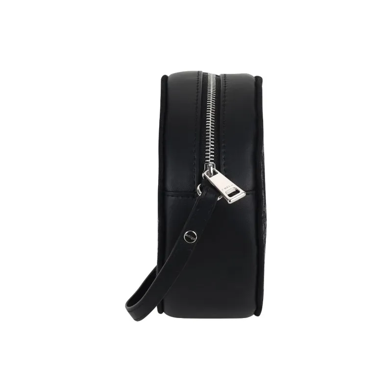 Furla Jacquard Fabric With Genuine Leather Accents Small Round Bag Shoulder Bag Crossbody Bag Small Size Women's Black-5