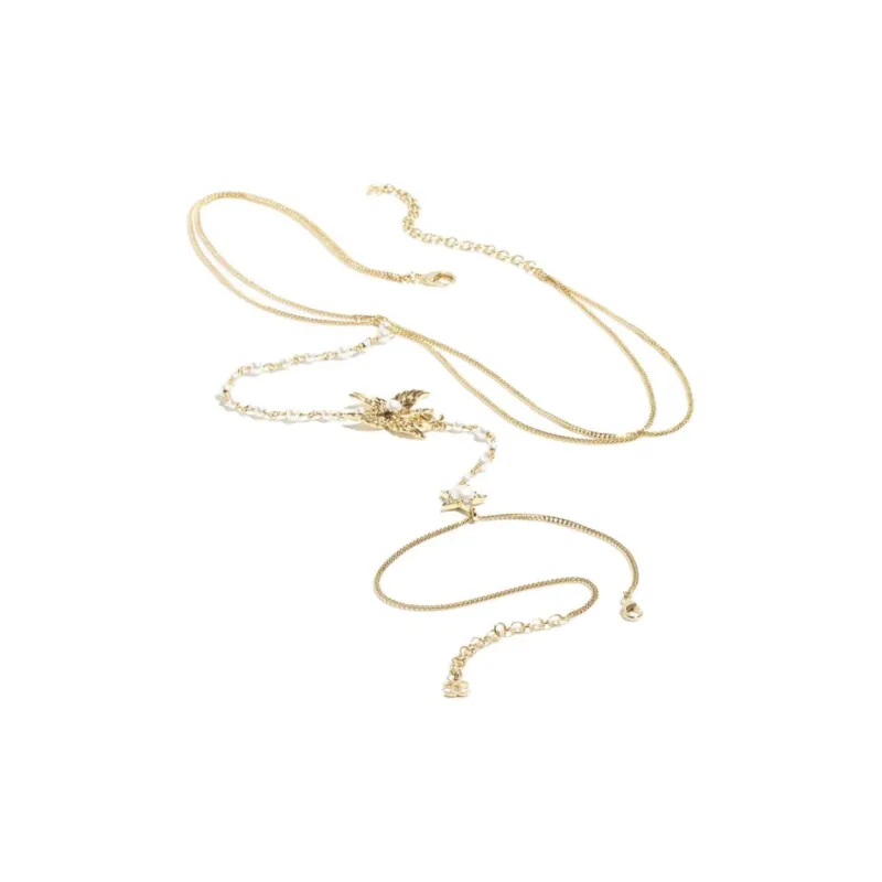 CHANEL Metal Glass Pearl Rhinestone Necklaces Unisex Gold-0