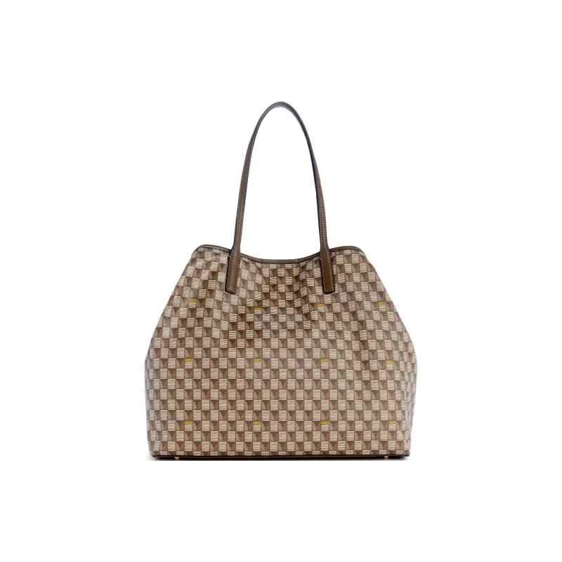 GUESS Faux Leather Tote Bag Shopping Bag Shoulder Bag Handbag Large Size Unisex Brown-4