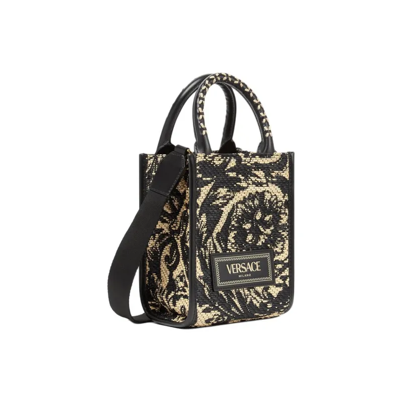VERSACE Raffia Fiber Shoulder Bag Crossbody Bag Handbag Mini Women's Black-1