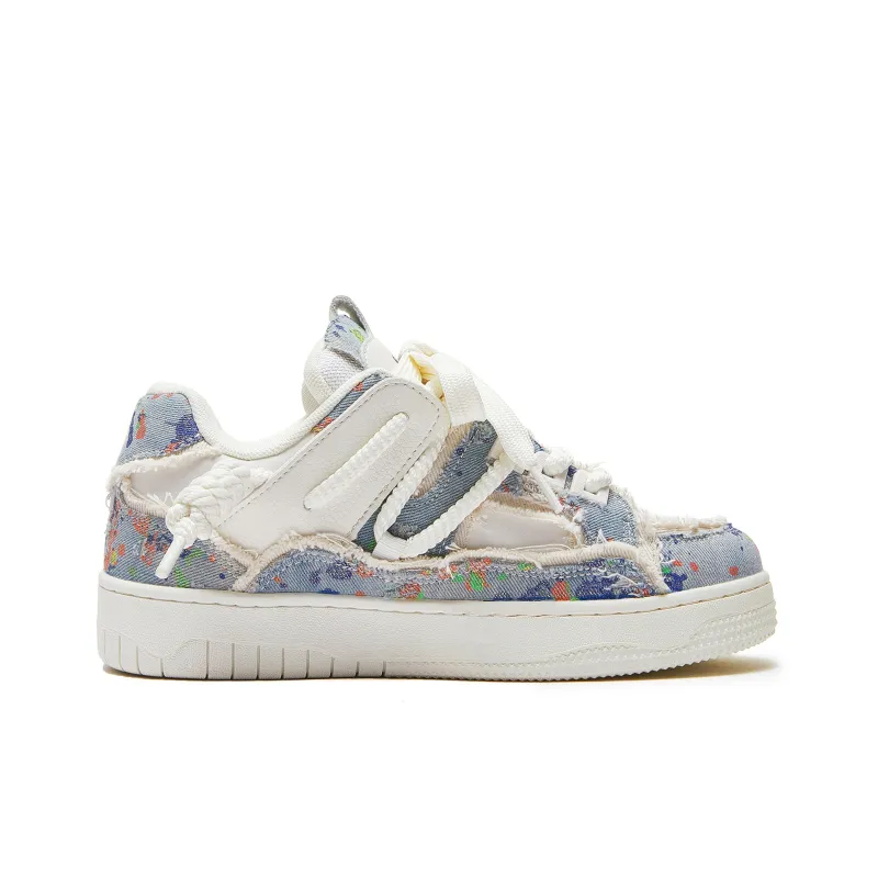 MQMS Skateboard Shoes Unisex Low Top White/Pink/Olive Green-1