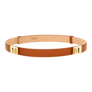 FERRAGAMO Adjustable Hug Design, Plate Buckle Calfskin Leather Belts Women's Brown Width 2.5cm