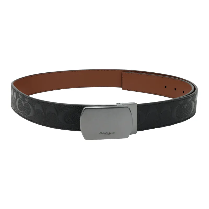 COACH Plaque Buckle Cut To Size Reversible Belt Men's Black-1