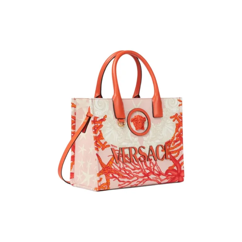VERSACE La Medusa Canvas Tote Bag Shopping Bag Shoulder Bag Handbag Small Size Women's Coral-1